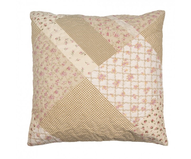 Béžový povlak na polštář s květy Patchwork - 50*50 cm Clayre & Eef
