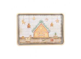 Podnos s perníkovou chaloupkou a perníčky Gingerbread - 32*22*2 cm