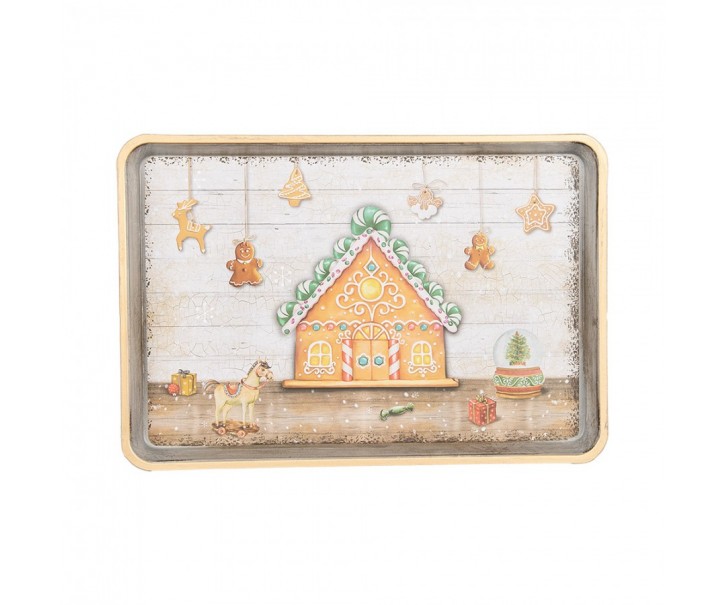 Podnos s perníkovou chaloupkou a perníčky Gingerbread - 32*22*2 cm Clayre & Eef
