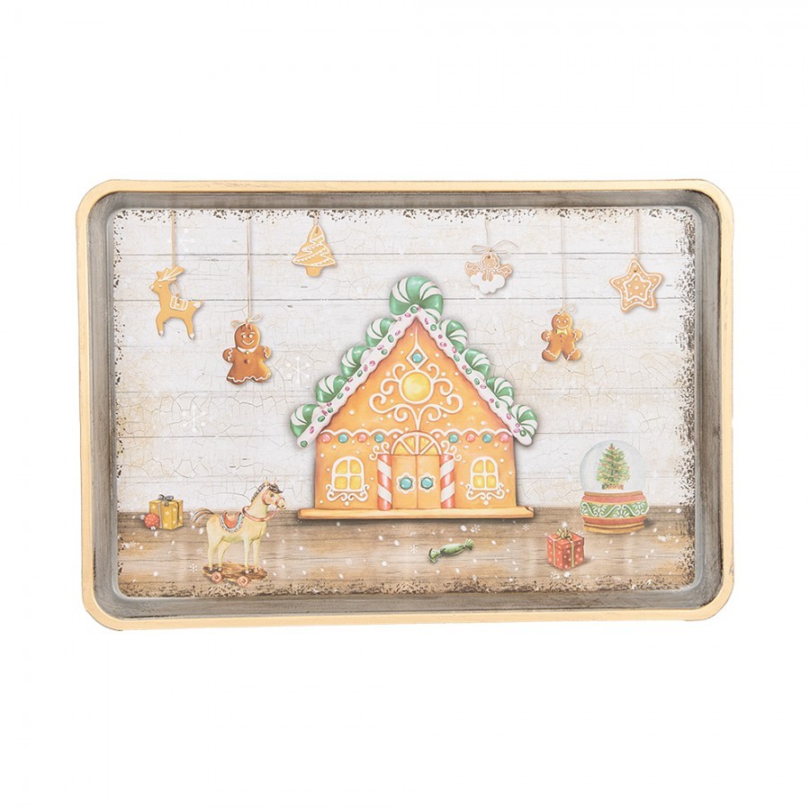 Podnos s perníkovou chaloupkou a perníčky Gingerbread - 32*22*2 cm
