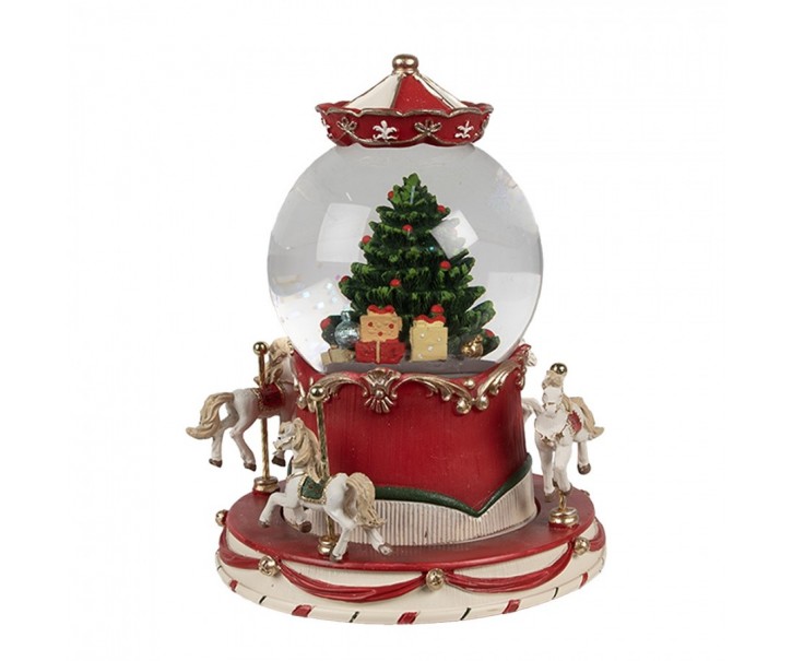 Vánoční sněžítko s hracím kolotočem Christmas - Ø 14*19 cm Clayre & Eef