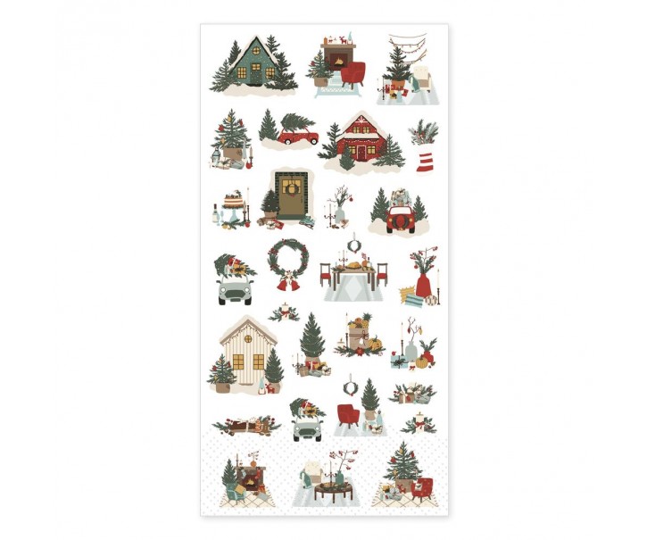 Bílé vánoční ubrousky s veselými motivy - 40*40/20*10cm (16ks) Chic Antique