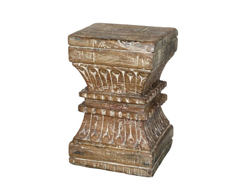 Hnědý dřevěný podstavec / stůl s řezbou Grimaud Unit - 25*25*38 cm Chic Antique