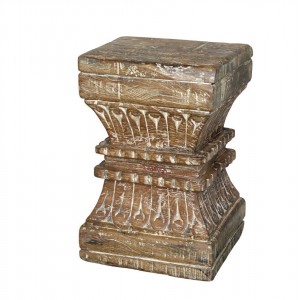 Hnědý dřevěný podstavec / stůl s řezbou Grimaud Unit - 25*25*38 cm