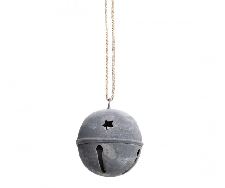 Zinková antik závěsná kovová rolnička na provázku Bell - 6 cm Chic Antique