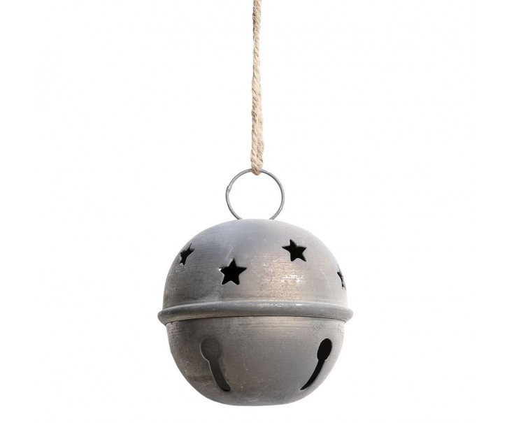 Zinková antik závěsná kovová rolnička na provázku Bell - Ø 8 cm Chic Antique
