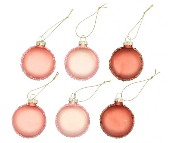 Set 6ks růžová skleněná ozdoba makronka Macrons - Ø 6*2,5 cm daan kromhout
