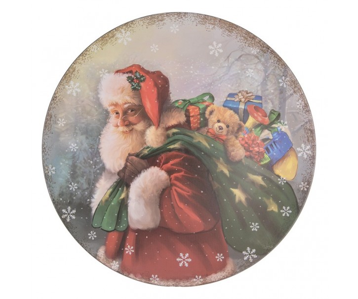 Vánoční plastový kulatý servírovací podnos/talíř Santa s dárky - Ø 40*1 cm Clayre & Eef