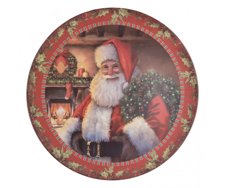 Vánoční plastový kulatý servírovací podnos/talíř Santa Claus - Ø 40*1 cm Clayre & Eef