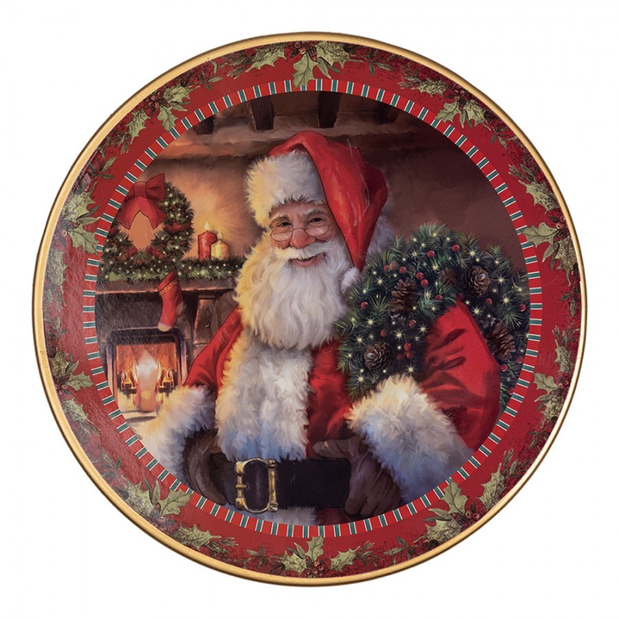 Červený vánoční plastový podnos na dort Santa Claus L - Ø 29*10 cm Clayre & Eef Červený vánoční plastový podnos na dort Santa Claus L - Ø 29*10 cm Clayre & Eef