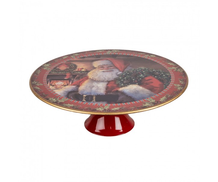 Červený vánoční plastový podnos na dort Santa Claus L - Ø 29*10 cm Clayre & Eef