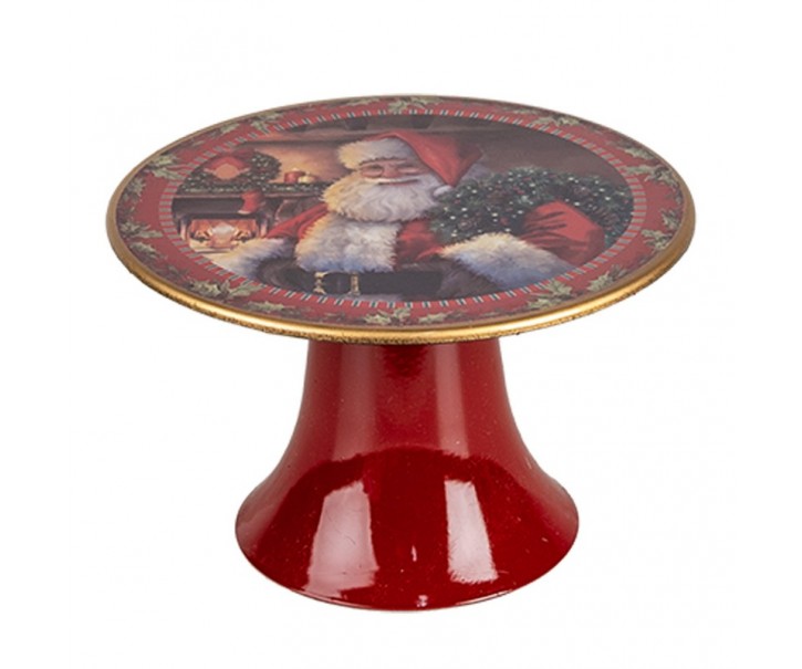 Červený vánoční plastový podnos na dort Santa Claus S - Ø 16*10 cm Clayre & Eef