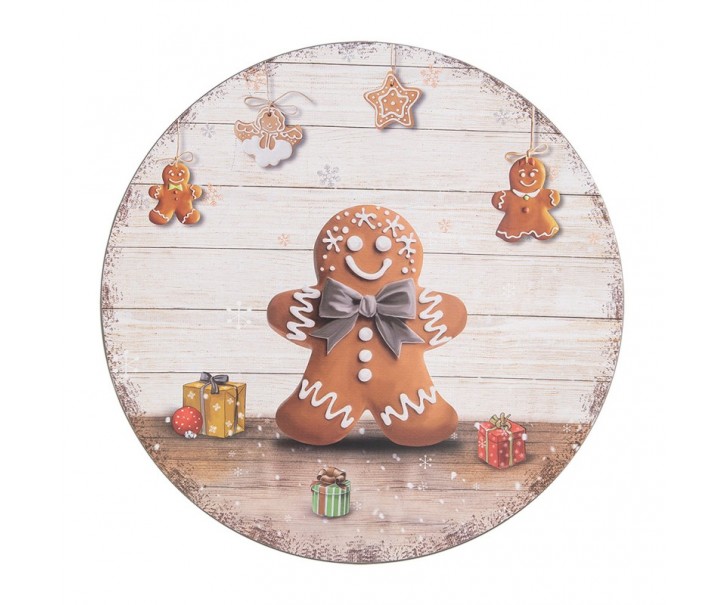 Béžový servírovací talíř s perníčkem - Ø 33*1 cm Clayre & Eef