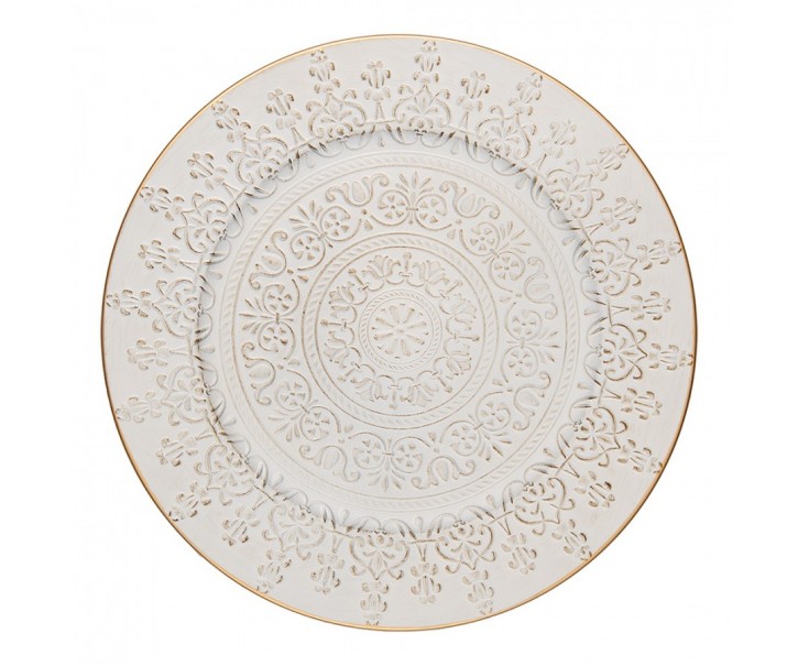 Bílo-zlatý kulatý servírovací podnos/talíř Ornament - Ø 33*1 cm Clayre & Eef