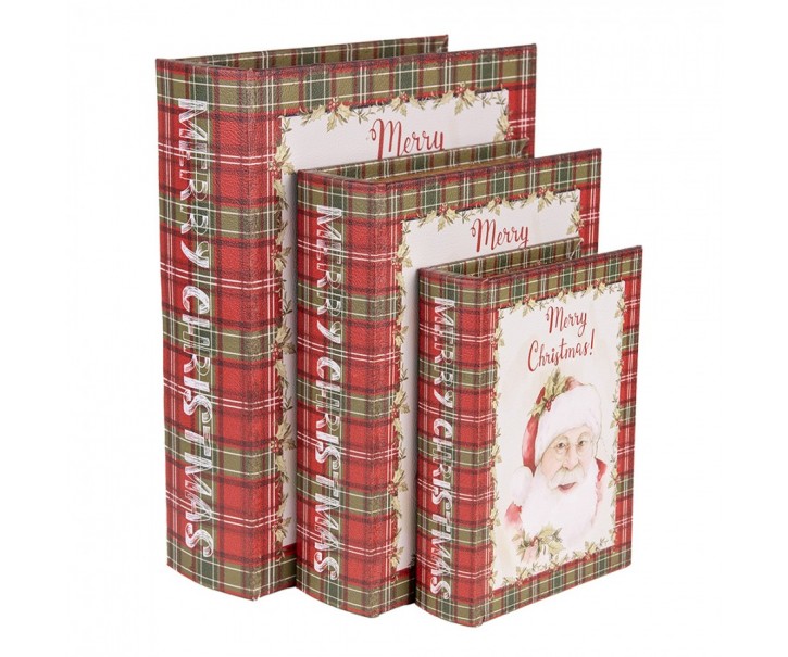 3ks úložný box ve tvaru knihy Merry Christmas - 27*22*7 / 22*17*6 / 17*12*4 cm Clayre & Eef