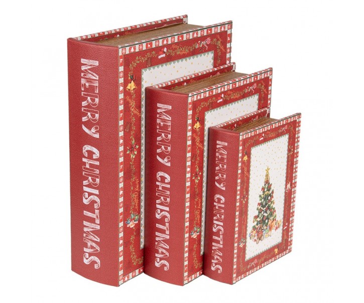 3ks úložný box ve tvaru knihy Merry Christmas - 27*22*7 / 22*17*6 / 17*12*4 cm Clayre & Eef