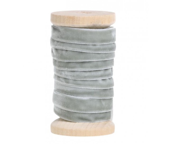 Zelená sametová stuha na dřevěné cívce - 1 cm * 5 m Chic Antique