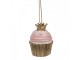 Růžovo-zlatá vánoční ozdoba Cupcake - Ø 4*6 cm Clayre & Eef