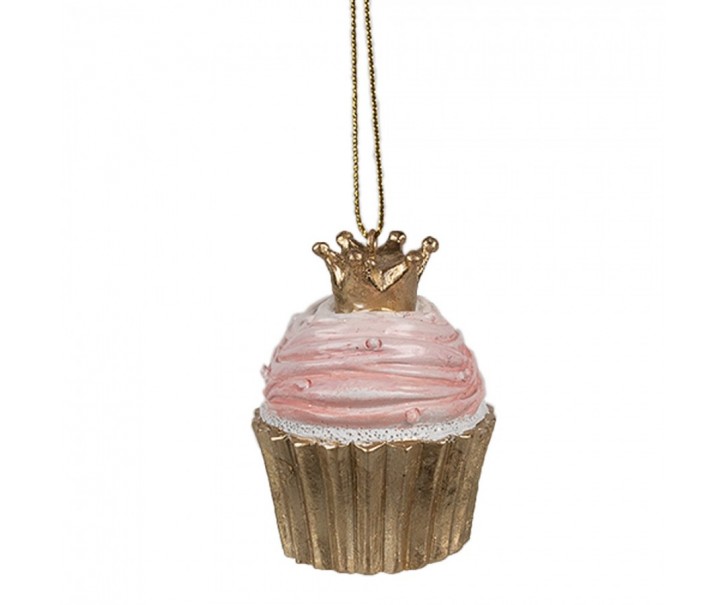 Růžovo-zlatá vánoční ozdoba Cupcake - Ø 4*6 cm Clayre & Eef