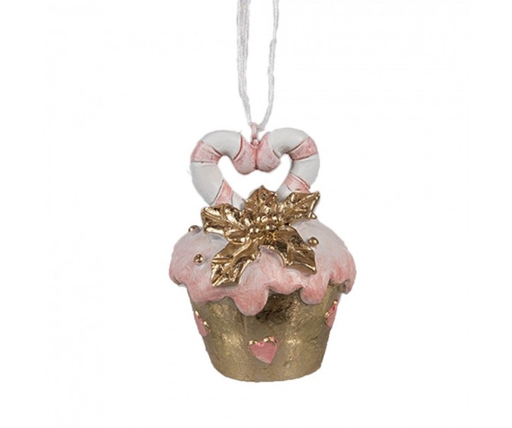 Růžovo-zlatá vánoční ozdoba Cupcake - Ø 5 * 6 cm Clayre & Eef