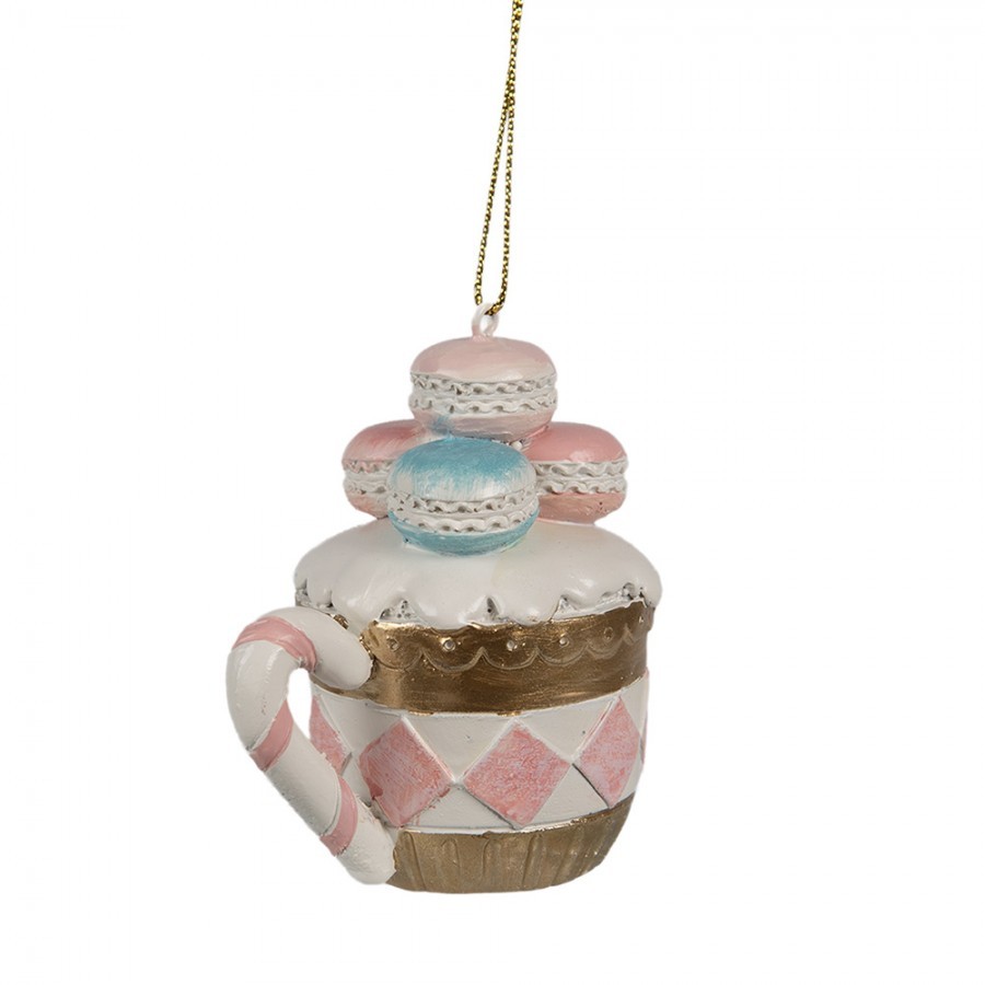 Růžovo-zlatá vánoční ozdoba hrnek Macrons - 6*4*7 cm Clayre & Eef Růžovo-zlatá vánoční ozdoba hrnek Macrons - 6*4*7 cm Clayre & Eef