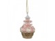 Růžovo-zlatá vánoční ozdoba Cupcake - Ø 5*8 cm Clayre & Eef