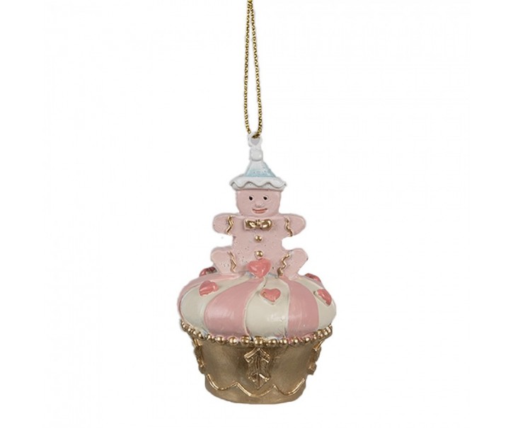Růžovo-zlatá vánoční ozdoba Cupcake - Ø 5*8 cm Clayre & Eef