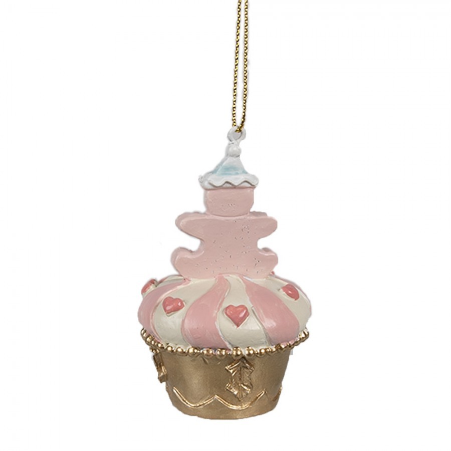 Růžovo-zlatá vánoční ozdoba Cupcake - Ø 5*8 cm Clayre & Eef Růžovo-zlatá vánoční ozdoba Cupcake - Ø 5*8 cm Clayre & Eef