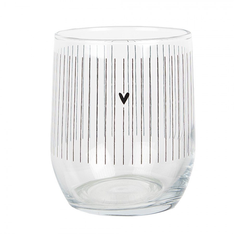 Sklenička se srdíčky a proužky Lovely Day - Ø 8*9 cm / 300 ml