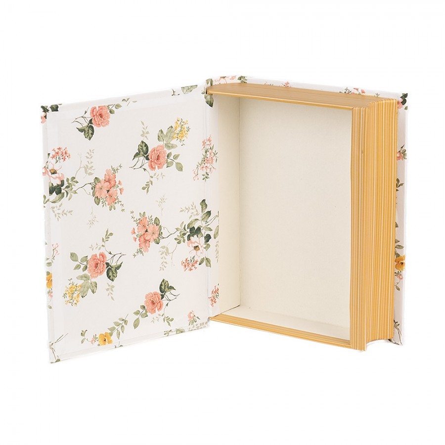 Bílý úložný box s květy ve tvaru knihy Book Van - 17*14*5 cm Clayre & Eef Bílý úložný box s květy ve tvaru knihy Book Van - 17*14*5 cm Clayre & Eef