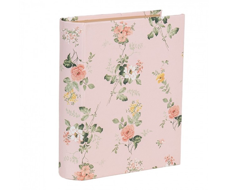 Růžový úložný box s květy ve tvaru knihy Book Van - 17*14*5 cm Clayre & Eef