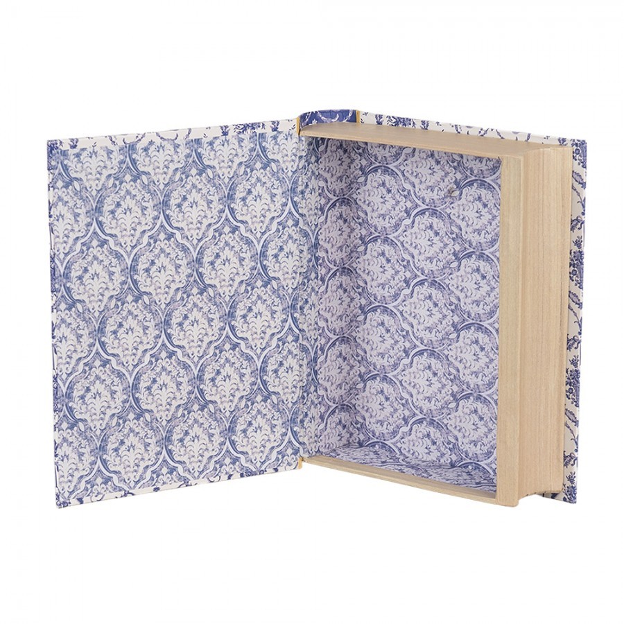 Bílo-modrý úložný box s květy ve tvaru knihy Book Van - 17*14*5 cm Clayre & Eef Bílo-modrý úložný box s květy ve tvaru knihy Book Van - 17*14*5 cm Clayre & Eef