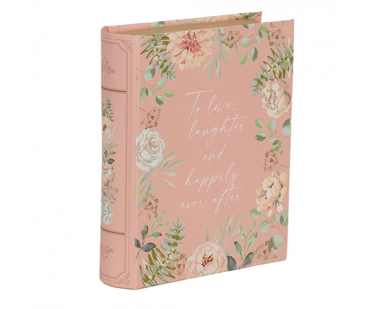 Růžový úložný box s květy ve tvaru knihy Book Van - 17*14*5 cm Clayre & Eef