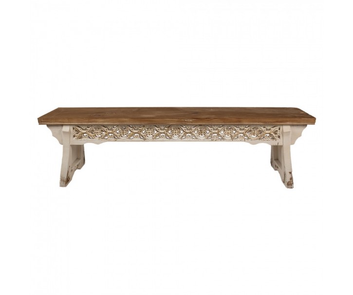 Béžovo-hnědá dřevěná lavice Brocante wood - 169*36*46 cm Clayre & Eef