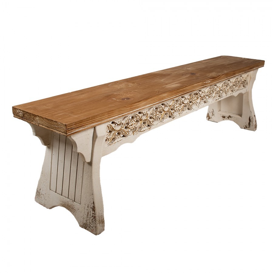 Béžovo-hnědá dřevěná lavice Brocante wood - 169*36*46 cm Clayre & Eef Béžovo-hnědá dřevěná lavice Brocante wood - 169*36*46 cm Clayre & Eef