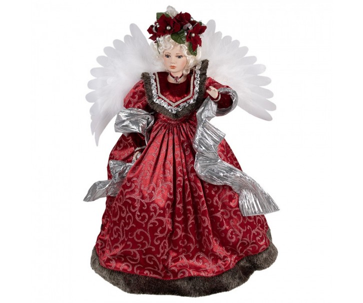 Červený hrající Anděl v šatech a svítícími křídly Angel Chris led - 50*30*65 cm Clayre & Eef