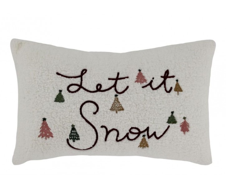 Bílý chlupatý povlak na polštář se stromky Let it Snow - 35*50 cm Chic Antique