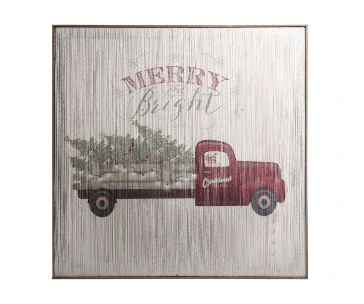 Vintage nástěnný obraz s autem a led světýlky Merry Bright - 60*2,5*60 cm Chic Antique