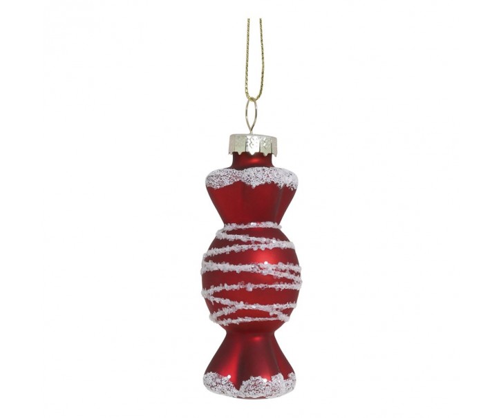 Červenobílá skleněná vánoční ozdoba bonbón - Ø 3,5*8,5cm Chic Antique