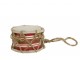 Červeno-bílý vánoční dřevěný bubínek s kůží Drum Vintage - Ø 6*4cm Chic Antique