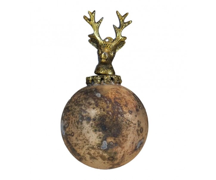 Zlatá antik skleněná vánoční koule s jelenem Deer - Ø 8* 14 cm Mars & More 