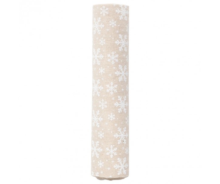 Béžový vánoční běhoun / látka na stůl s vločkami - 30*300 cm Mars & More 