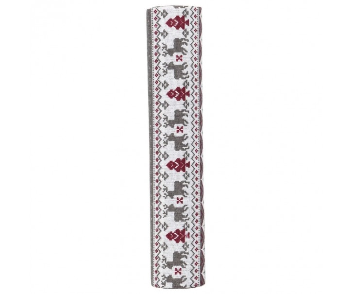 Šedo-červený vánoční běhoun / látka na stůl s jeleny - 30*300 cm Mars & More 