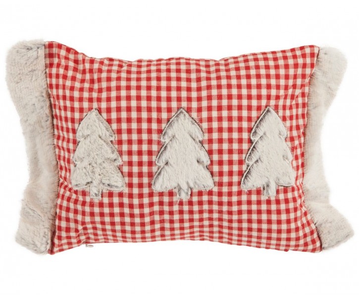 Bílo-červený károvaný polštář se stromky Snow - 32*24 cm Mars & More 