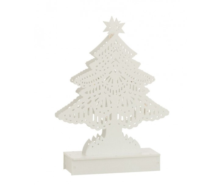 Dekorace bílý dřevěný stromek s led světýlky - 15*4*23 cm J-Line by Jolipa