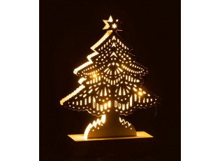 Dekorace bílý dřevěný stromek s led světýlky - 15*4*23 cm