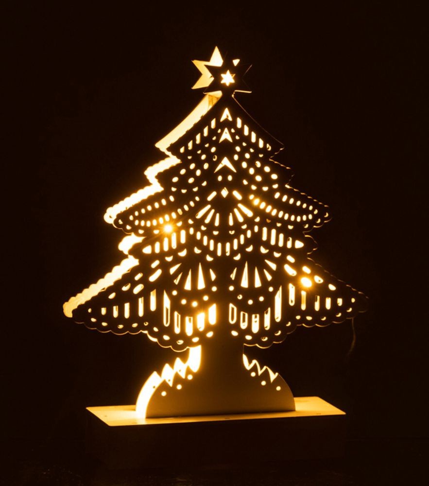 Dekorace bílý dřevěný stromek s led světýlky - 15*4*23 cm J-Line by Jolipa Dekorace bílý dřevěný stromek s led světýlky - 15*4*23 cm J-Line by Jolipa