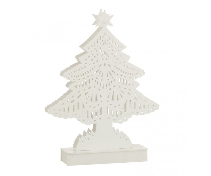Dekorace bílý dřevěný stromek s led světýlky - 19*5*28 cm J-Line by Jolipa
