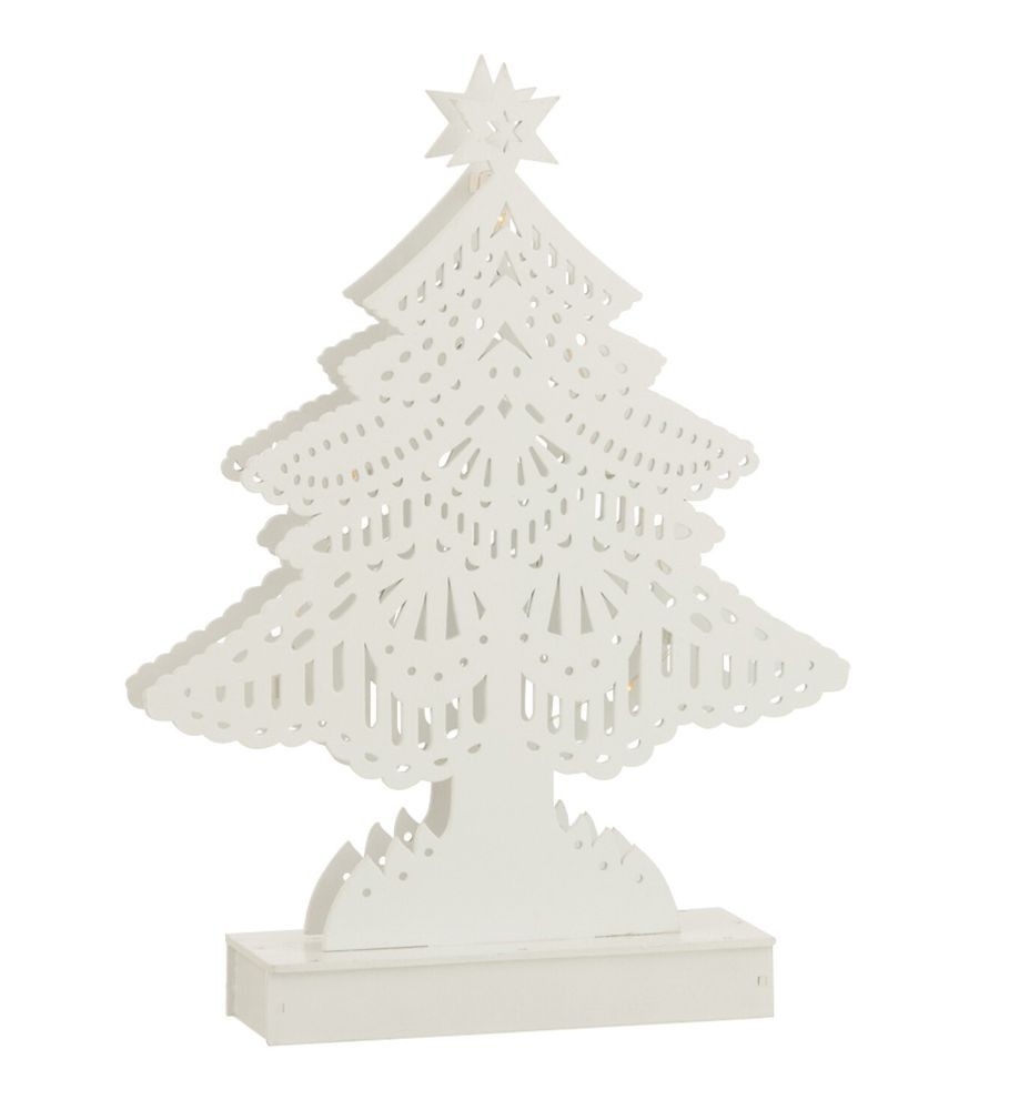 Dekorace bílý dřevěný stromek s led světýlky - 19*5*28 cm