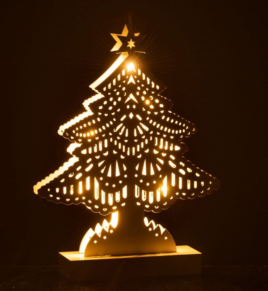 Dekorace bílý dřevěný stromek s led světýlky - 19*5*28 cm J-Line by Jolipa Dekorace bílý dřevěný stromek s led světýlky - 19*5*28 cm J-Line by Jolipa